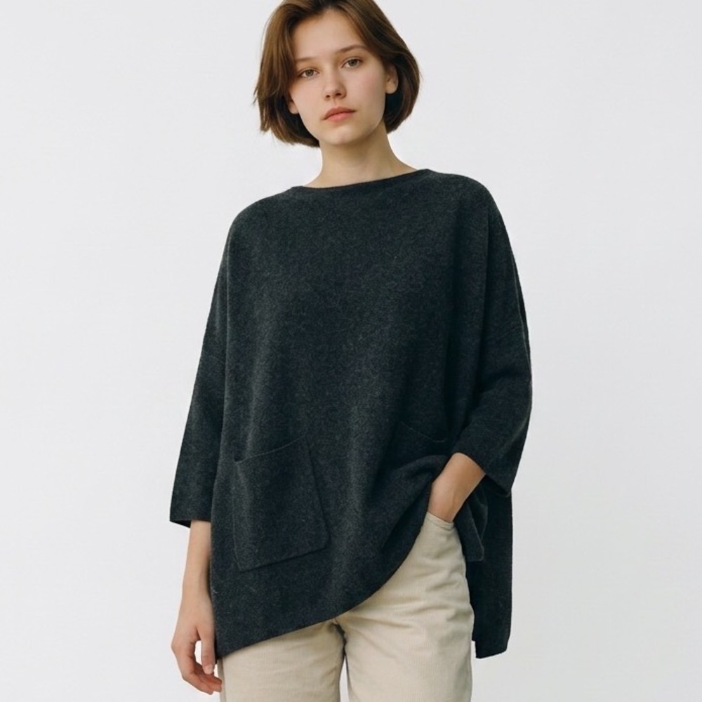 Pilcro Anthropologie Black Turtleneck Oversized Tunic Sweater Pockets One Size
